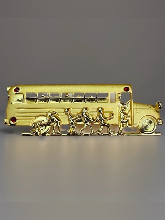 Jewelry - Vintage Goldtone School Bus Brooch with Red Accents